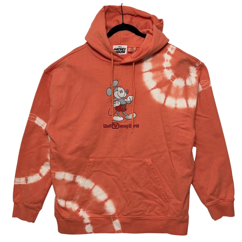 Disney World Mickey Mouse Tie Dye Hoodie Orange Mens Size L New 42140242334
